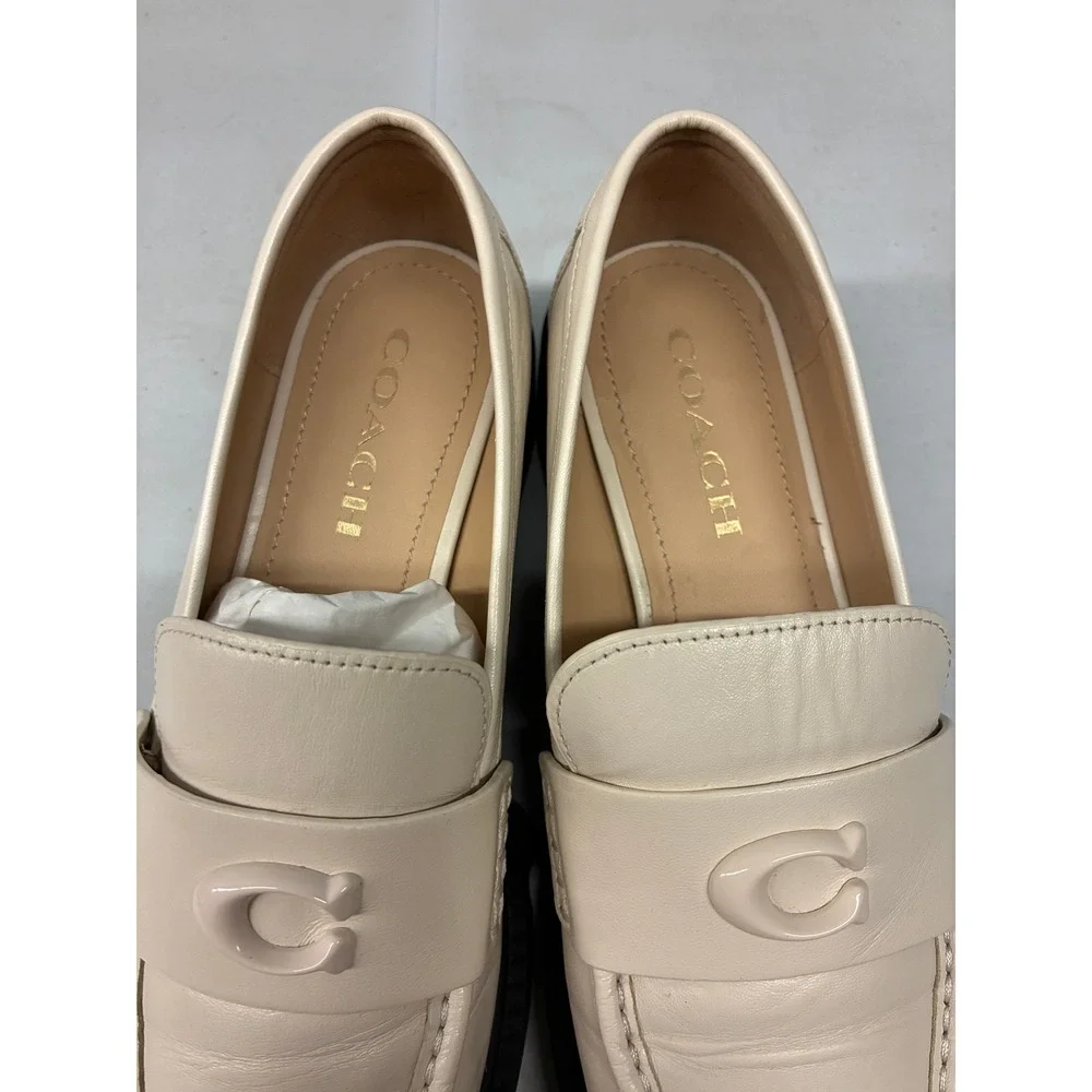 Coach Leah Platform Lug Sole Loafers Womens 7 Off White Leather C Logo CB990